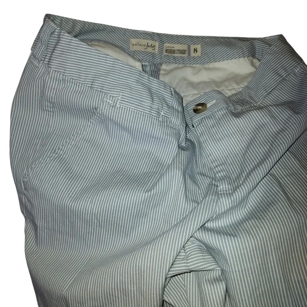 Maison Jules Seersucker Lou Lou Striped Pants Grey Combo Women's 8 Coastal Beach